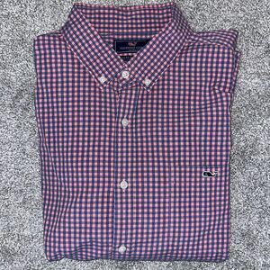 Pink Blue Plaid Check Tucker Whale LS slim fit dress work business Shirt XL